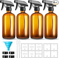 16oz Amber Glass Spray Bottles,4 Pack Glass Spray Bottles Refillable Empty Bottle with Adjustable Nozzle,Spray Bottle for Cleaning,Essential Oils,Cleaning,Pets,Plant, Hair Mister