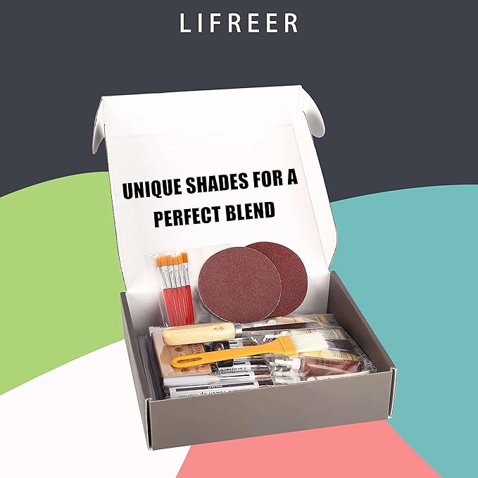 Lifreer Wood Furniture Repair Kit - 40 Pcs Wood Filler, Touch Up Markers with Wax Sticks - for Wood Floors, Stains, Scratches,Tables, Door, Carpenters, Bedposts
