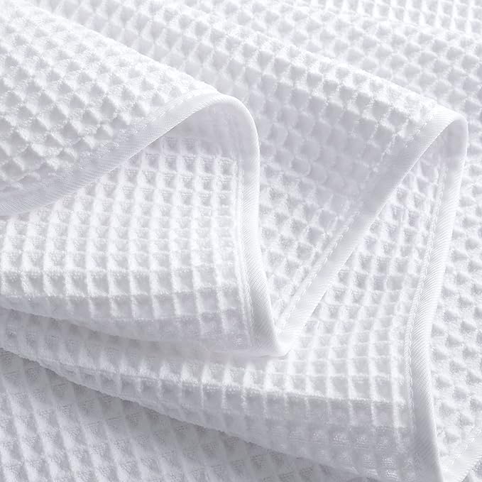 POLYTE Microfiber Oversize Quick Dry Lint Free Bath Towel, 60 x 30 in, 4 Pack (Waffle Weave)