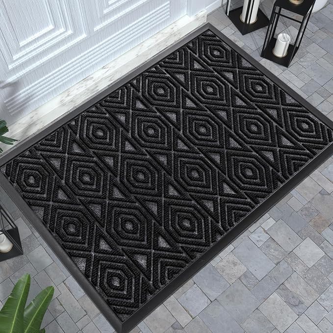 Yimobra Door Mat, Outdoor Indoor Entrance Welcome Mat, Heavy Entry Front Door Mat, Stain & Fade Resistant, Low Profile, Sturdy Rubber, Easy Clean Patio Floor Mat, Waterproof, 36 x 24, Black