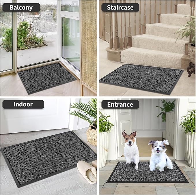 Yimobra Extra Large Door Mat Outside Entrance 60x32, Waterproof Heavy Duty Outdoor Mats for Front Door, Non Slip Rubber Entry Mat for Garage Patio, Easy Clean, Mix Grey