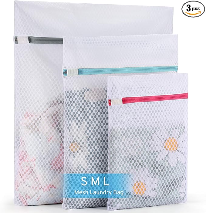 2nd Gen Honeycomb Mesh Laundry Bags for Delicates, Lingerie Bags for Washing Delicates, Travel Storage Organize Bag, Clothing Washing Bags for Blouse, Bra, Hosiery, Underwear and More(3 Pcs, 1L,1M,1S)