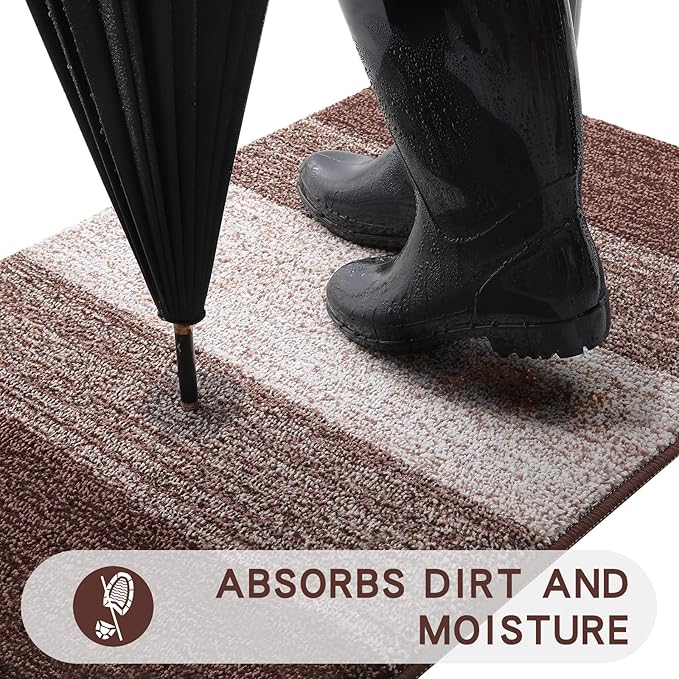 Kitinjoy Indoor Outdoor Door Mat, 59x24 Non-Slip Absorbent Dirt Trapper, Low-Profile Washable Inside Entrance Front Floor Mat, Sturdy Soft Entry Doormats for Entryway, Brown