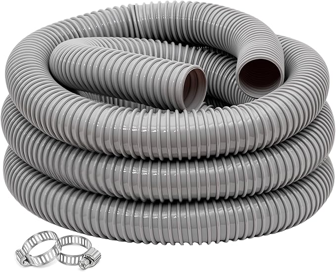 Dust Collection Hose 1.5 in × 20 ft Heavy Duty Flexible PVC Reinforced Thicken Helix Suction Discharge Corrugated Pipe Hose for Fume Dust Collector Fitting Wood Chip Saw (1.5 inch gray hose)