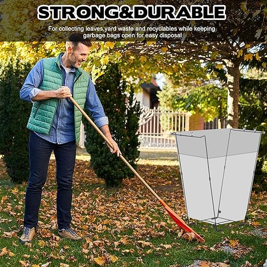 2 pcs Metal Trash Bag Holder, Outdoor Metal Leaf Bag Holder Stand, Garbage Bag Frame Holder for 30-45 Gallon Bags, for Yard Camping Garden Lawn Party Supplies