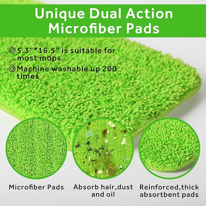 16.5 inch Mop Pads Refills, 3 Pack Microfiber Reusable Replacement Mop Pads Flat Replacements Heads for Wet Or Dry Floor Cleaning and Scrubbing, Green Cloth