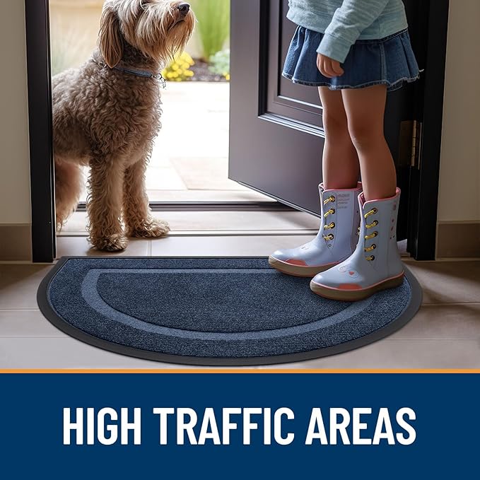 OLANLY Half Circle Door Mat Indoor Outdoor Entrance Welcome, Waterproof All-Season, All-Weather Doormat, Sturdy Natural Rubber, Low Profile, Easy Clean Patio Porch Entryway Mat, 71x47, Blue