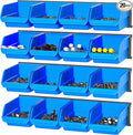 Ultrawall Wall Mounted Storage Bins, Plastic Hanging Storage Organizer Bins, Garage Tool Storage System for Screws, Nuts, Bolts, Nails, and Small Hardware Parts, 16x bins & 4 x rails, Blue