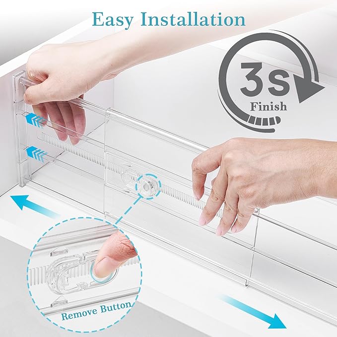 Vtopmart 8 Pack 6" Tall Upgrade Drawer Dividers for Big and Deep Drawer, 12.8"-22.3" Adjustable Expandable Dresser Drawer Organizer, Clear Plastic Separators for Dresser, Baby Supplies, Kitchenware