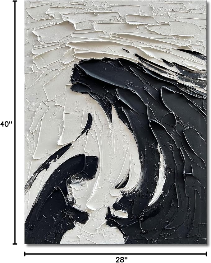 NANKAI 40x28 inch Minimalist Black and White Abstract Painting 100% Hand-Painted Modern Wall Deco Art Modern Abstract Oil Painting Art Wall Decoration