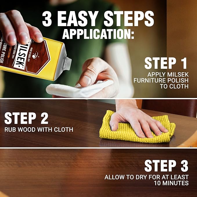 Milsek Furniture Polish and Wood Cleaner with Lemon Oil - Multipurpose Solution for Home Improvement from Hardwood Floors to Kitchen Cabinets - 12 Fl Oz (Pack of 4)
