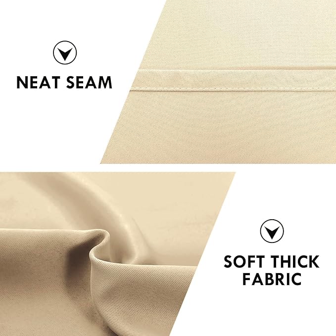 DWCN Blackout Curtains for Living Room Thermal Insulated, Energy Saving & Noise Reducing Bedroom Curtains, Beige, W 52x L 36 Inch, Set of 2 Rod Pocket Curtain Panels