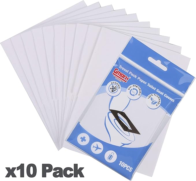 Gmark Portable Paper Toilet Seat Covers Travel Packs (100 PCS) XL size Thick Strength Strong 100% Virgin Paper Disposable Flushable Biodegradable Camping Airplane Travel Potty Training GM2002A