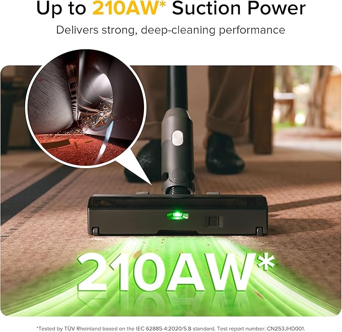 roborock H60 Ultra Cordless Stick Vacuum Cleaner, Upgraded 210AW Suction Stick Vacuum with 90-Min Runtime, 90° Bendable Tube, LED Dust Detection, Vacuum Cleaners for Carpets, Hard Floors & Pet Hair