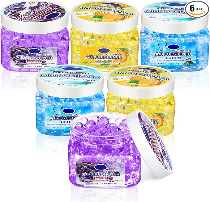6 Pcs Air Freshener Gel Beads Bulk Odor Eliminator Beads Odor Removing Gel for Home, Bathrooms, Cars, Boats, RVs, Pet Areas, Room, Toilet 8 oz (Blue Ocean, Yellow Lemon, Purple Lavender)