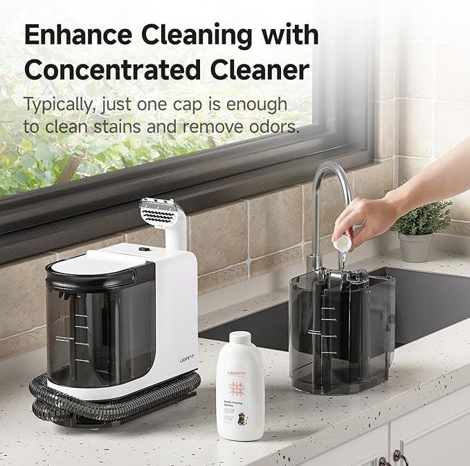 uwant Portable Carpet Cleaner with Steam& Hot Water System 18Kpa Powerful Suction Carpet Cleaner with 4 Cleaning Tools& Solution 2 in 1 Upholstery Cleaner Steam Cleaner for Pets, Car (Small 18Kpa)