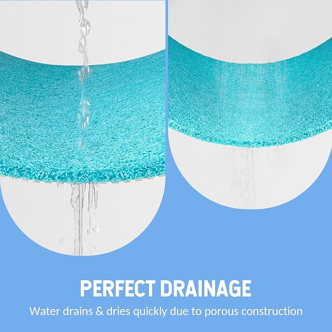 Non-Slip Bathtub Mat, 2 Pack Anti Slip Shower Mat, Fast Drying Bathtub Mats, Foot Scrubber Mat, Anti Slip Mat for Tub, Floor, Bathroom, Kitchen, Home, Hotel (Turquoise Blue 24"×16"+24"×16")