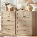 LEYAOYAO Rattan Dresser for Bedroom Set of 2, 42" Tall Chest of Drawers, Modern 6 Drawers Boho Dressers with Storage, Light Oak Dresser Wooden Closet Organizer for Living Room, Hallway, Natural Wood
