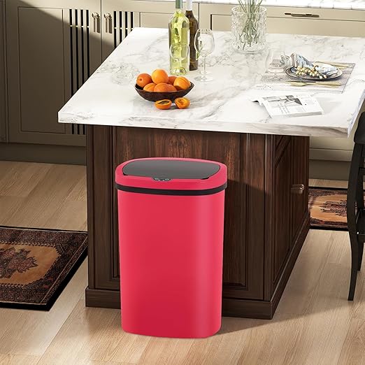 Automatic Motion Sensor Bathroom Trash Can with Lid, 13 Gallon Touchless Trash Bin, Smart Dog Proof Garbage Can, Touch Free Waste Basket for Toilet, Office, Bedroom,Red,2