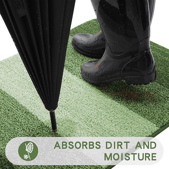 Kitinjoy Indoor Outdoor Door Mat, 47x20 Non-Slip Absorbent Dirt Trapper, Low-Profile Washable Inside Entrance Front Floor Mat, Sturdy Soft Entry Doormats for Entryway, Green