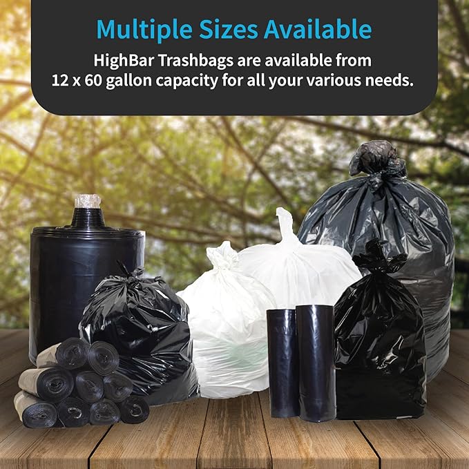 Black Garbage Bags, Made in USA, 40-45 Gallon, Light Duty, Durable, Unscented, High Density, Industrial and Commercial Use, for Lawn, Leaf, No Ears, No Ties, Bulk 250 Count