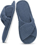 Evshine Summer House Slippers for Women Corduroy Cross Bow Indoor Slippers Open Toe Slip On Bedroom Shoes with Memory Foam