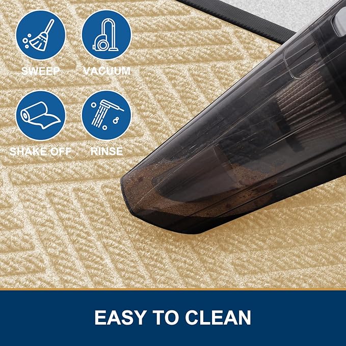 Smiry Front Door Mat Outside Entrance, Heavy Duty Outdoor Indoor Natural Rubber Doormat, Non Slip, Trap Dirt and Moisture, Easy Clean, Low Profile Patio Porch Entryway Mat, 47x23, Beige