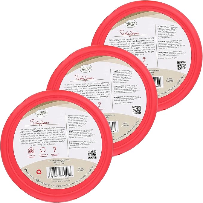 Citrus Magic Holiday Odor Absorbing Solid Air Freshener, 'Tis the Season, 7-Ounce, Pack of 3