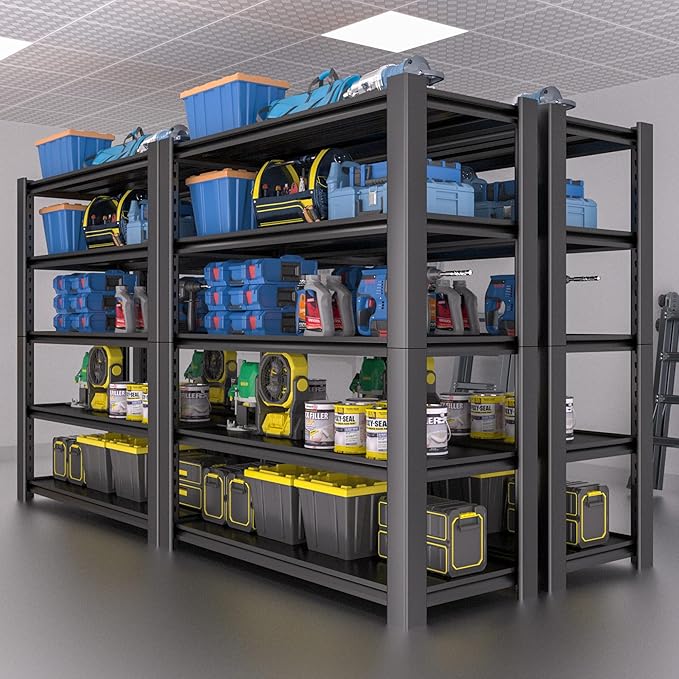 5-Tier Garage Shelving Heavy Duty, 3000 LBS Capacity Metal Storage Rack 76" H x 60" W x 24" D, Adjustable Shelves Unit for Garage, Warehouse, Basement, Pantry, Workshop.2 Pack