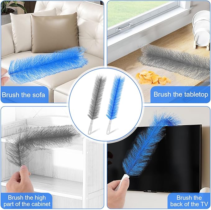 2 Pcs Cobweb Duster, Fan Cleaner Brushes Bendable Fans Cleaning Brush Set Microfiber Head Washable Brush for Air Conditioning Shutters Ceiling Air Vents Curtains Cars Box