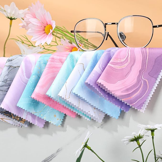 Sinmoe 20 Pcs Microfiber Cleaning Cloth Cute Marble Design Microfiber Cloth Soft Gifts Multicolor Glasses Cleaner Wipes for Eyeglasses Camera Lens Cell Phone Screens Glasses, 6 x 6 Inches