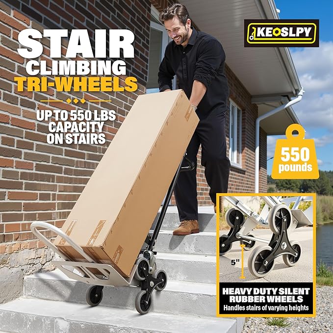 3 in 1 Industrial Convertible Hand Truck, 1000 LBS Capacity Heavy Duty Platform Cart, Utility Aluminum Collapsible Dolly with Stair Climbing Wheels and Dual Handles for Transport, Moving