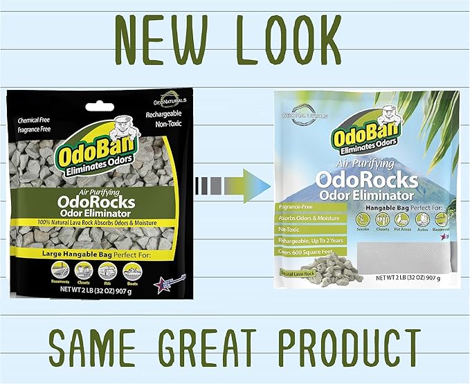 OdoBan Air Purifying OdoRocks Natural Odor Eliminator Made from Natural Volcanic Rocks, Made in the USA, Fragrance Free, 6-Pack, 2 Pounds Each