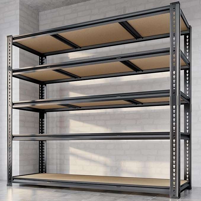 48"W Garage Shelving, 3050LBS Storage Shelves Heavy Duty, 5 Tier Metal Shelving Unit Adjustable Garage Shelves Heavy Duty Shelving for Warehouse,Commercial, Kitchen, 48" W × 18" D × 72" H, Black
