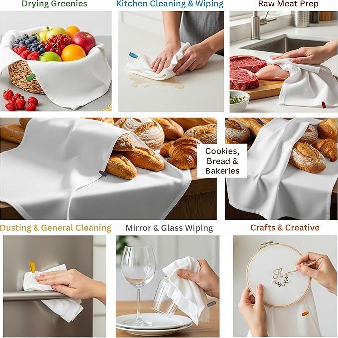 7-Pack Flat Flour Sack Towels – 100% Cotton Kitchen Dish & Tea Towels for Crafting, Embroidery, Baking & Bread Proofing – Thick, Absorbent, Quick-Drying – White (28x28)