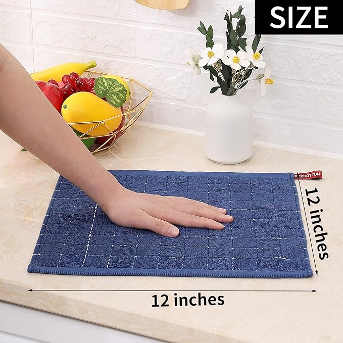 Homaxy 100% Cotton Terry Kitchen Dish Cloths, Ultra Soft and Absorbent Dish Towels for Kitchen, Suitable for Drying and Washing Dishes, 12 Pack, 12 x 12 Inches, Mixed Colour