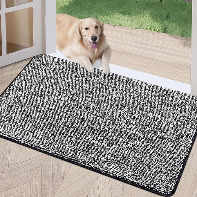 REFETONE Indoor Doormat, Front Door Mat 32"x48" Absorbent Rubber Backing Non Slip Back Door Mats, Washable Low-Profile Inside Floor Mat Door Rugs for Entryway, Resist Dirt Mud Mat for Dogs, Black