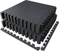 PRAISUN 0.6" Thicker Gym Mat, 12 Tiles 48 Sq Ft Workout Mats, Interlocking Foam Tiles with Rubber Top, High Density EVA Foam, Exercise Mat, Gym Flooring for Home Gym, Garage, 24 x 24in, Black/Blue
