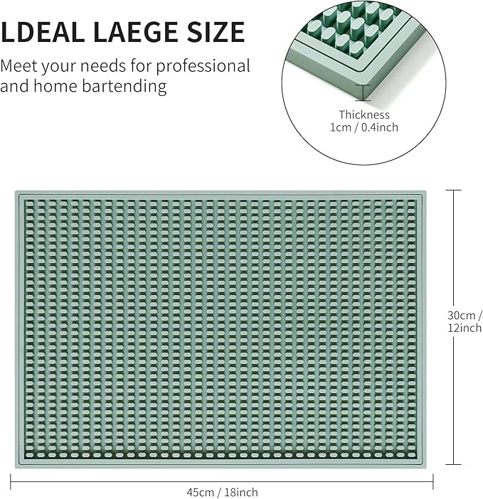 Dish Drying mat - 18" x 12" Green Silicone Drying mat, Kitchen Counter Dish Drying mats,Rubber Dish Drying mat, Applies to bar mat、Coffee mat