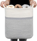 Medium and Large Woven Basket//With Handle, Used for Toys and Fabric Storage Basket used for Storing xl Storage Box, Decorative Storage Box Room (14L*15.7H TWhite/Gray, 14L*10W*15.7H)