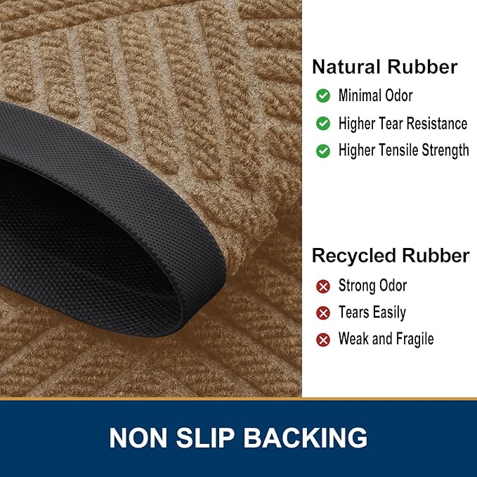 Smiry Front Door Mat Outside Entrance, Heavy Duty Outdoor Indoor Mat, Natural Rubber Doormat, Non Slip, Trap Dirt and Moisture, Easy Clean, Low Profile Patio Porch Entryway Mat, 59x35, Coffee