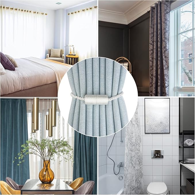 Magnetic Curtain Tiebacks 6 Pack White Curtain Rope Tieback Curtain Holders for Drapes Modern Tie Backs Decorative Curtain Holdbacks