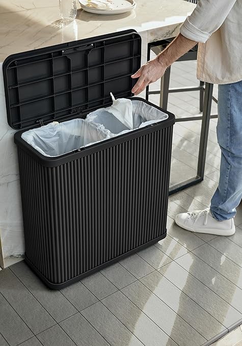 Veradek Tambour Series Outdoor Trash Can with Lid – All-Weather Waste Bin for Patio, Pool, BBQs & Parties | Durable Dual Bag System up to 30 Gallons | Modern Design for Backyard or Deck