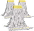 Matthew Cleaning Commercial Mop Head Replacement, 5 Inch Wide Headband, Looped End Cotton Blend String Wet Mops for Floor Cleaning, 24 oz Large, 3-Pack White
