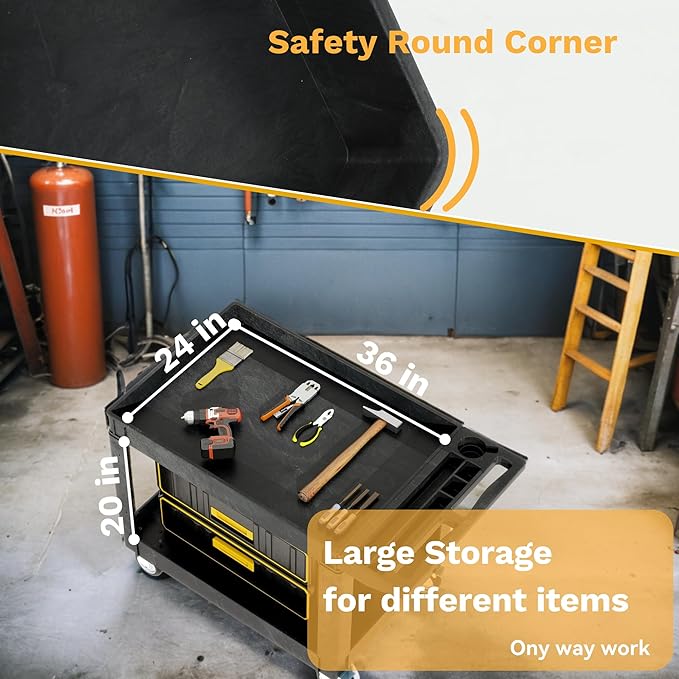 DWVO Utility Service Cart on Wheels, 45 X 25 in 550 LBS Heavy Duty Rolling Cart Plastic Work Cart for Warehouse Garage School & Office Cleaning