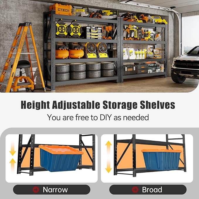 4000LBS Storage Shelves Heavy Duty, 48" W Metal Garage Shelving Units, 4 Tier Adjustable Shelf, Garage Storage Shelves Rack, Industrial Shelving for Warehouse, Basement,48" W x 20" D x 79" H