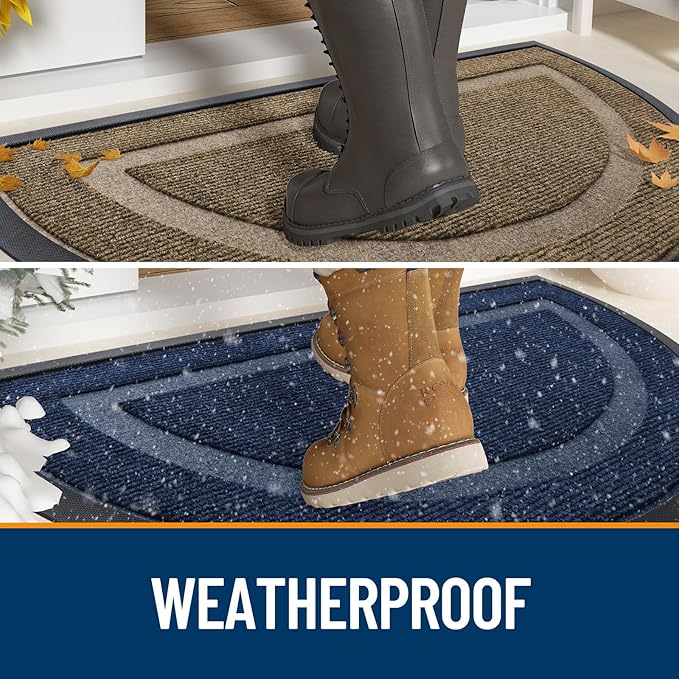 OLANLY Half Circle Door Mat Indoor Outdoor Entrance Welcome, Waterproof All-Season, All-Weather Doormat, Sturdy Natural Rubber, Low Profile, Easy Clean Patio Porch Entryway Mat, 71x47, Grey