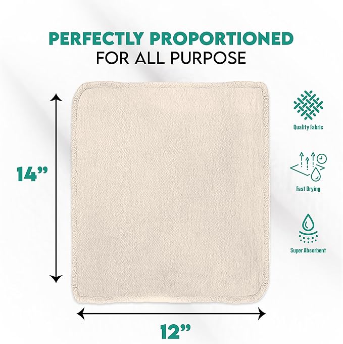 ZUPERIA Cotton Shop Towel – Multipurpose Cleaning Cloths (14" x 12" - Pack of 150 - White) Reusable Shop Rags for Automobiles, Industrial, Restaurants, Garage, and Homes