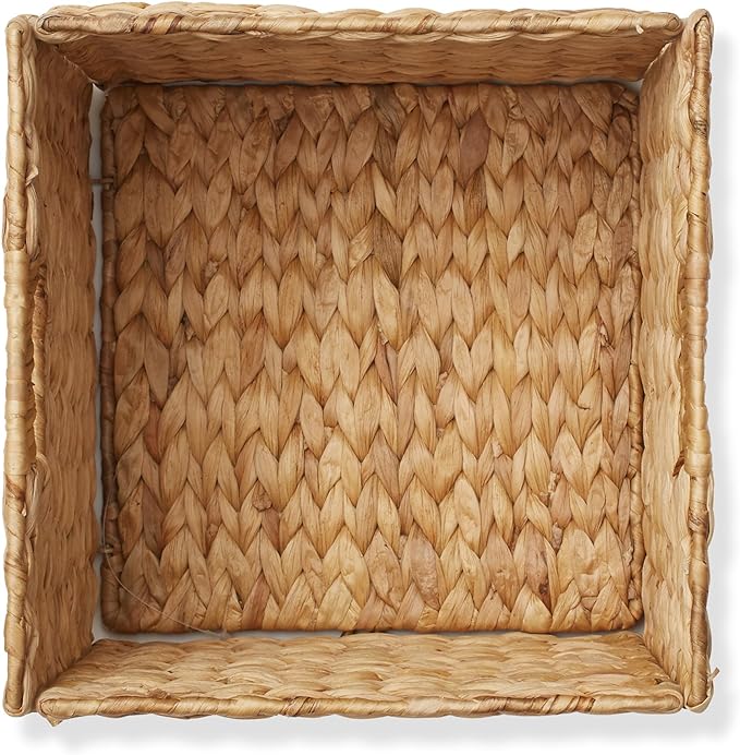 Casafield 10.5" x 10.5" Water Hyacinth Storage Baskets, Natural - Set of 6 Collapsible Cube Organizers, Woven Bins for Bathroom, Bedroom, Laundry, Pantry, Shelves