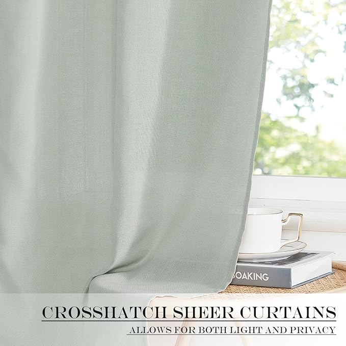 NICETOWN Linen Door Curtain - Privacy Light Filtering Tricia Window Curtains for Patio French Front Door Sidelight Curtain Tie up Shade for Classroom, W26 x L50 inch, 1 Panel, Sage Green